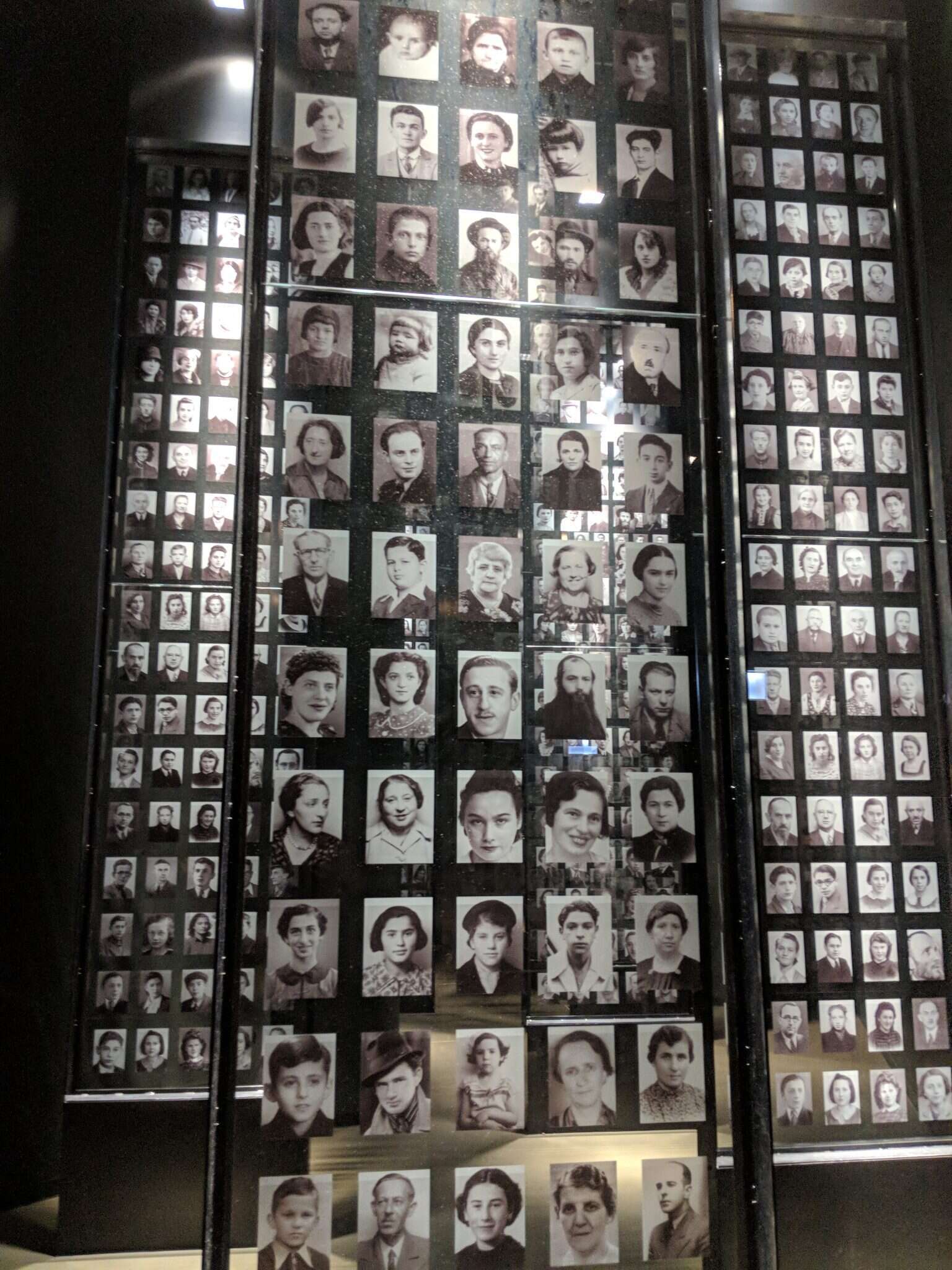 תצלומי פספורט של נרצחים יהודים במוזיאון