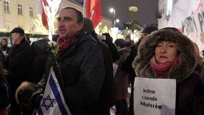 הפגנה בפולין נגד 'חוק השואה' ב-2018. | AFP