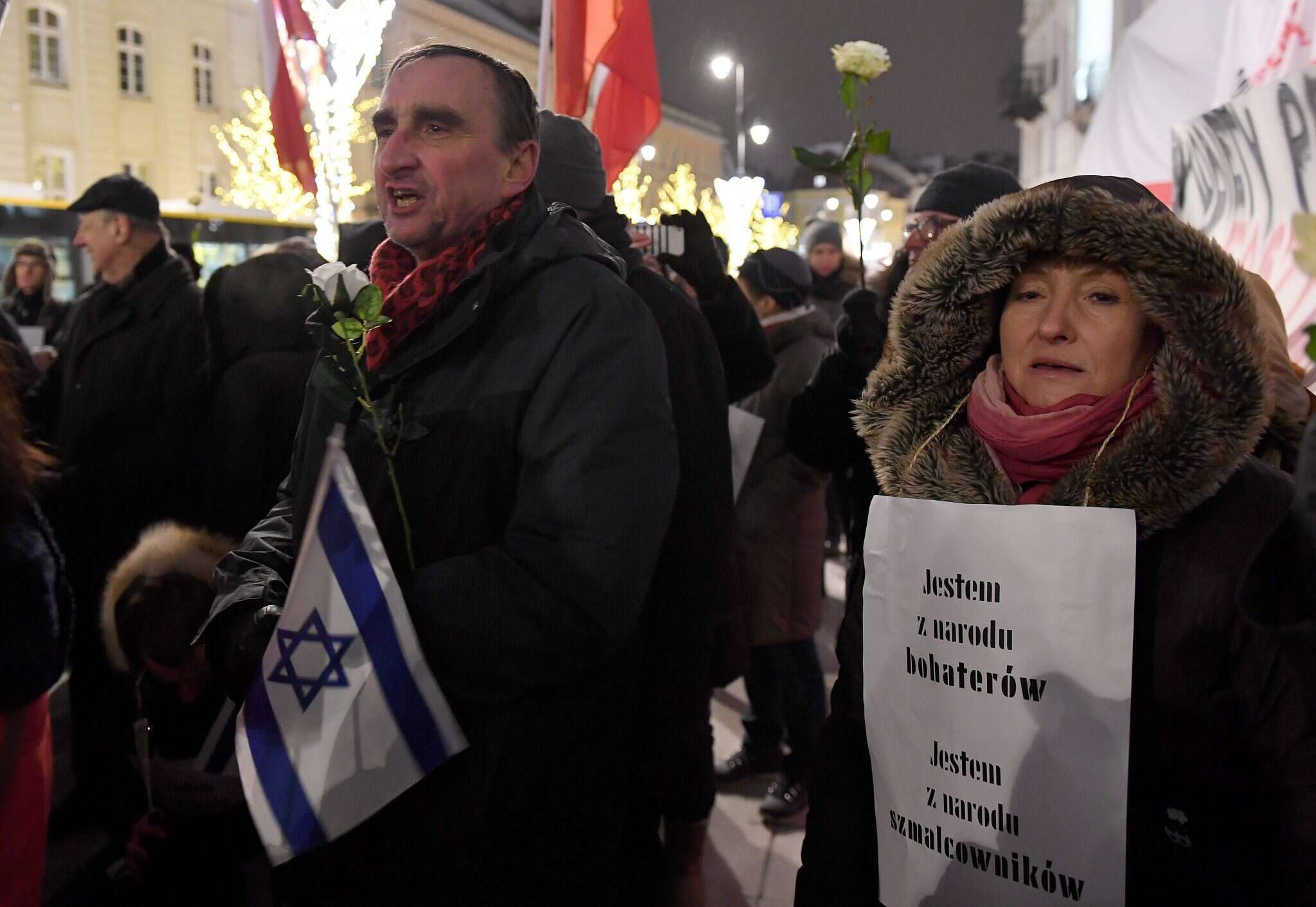 הפגנה בפולין נגד 'חוק השואה' ב-2018. | AFP