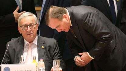 ראש ממשלת שוודיה סטפן לוון ונשיא הנציבות האירופית ז'אן-קלוד יונקר. | AFP