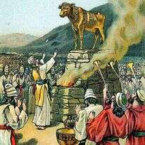 ציור: עגל הזהב, מתוך ספר תנ"ך של חברת ליתוגרפיה פרובידנס, 1901