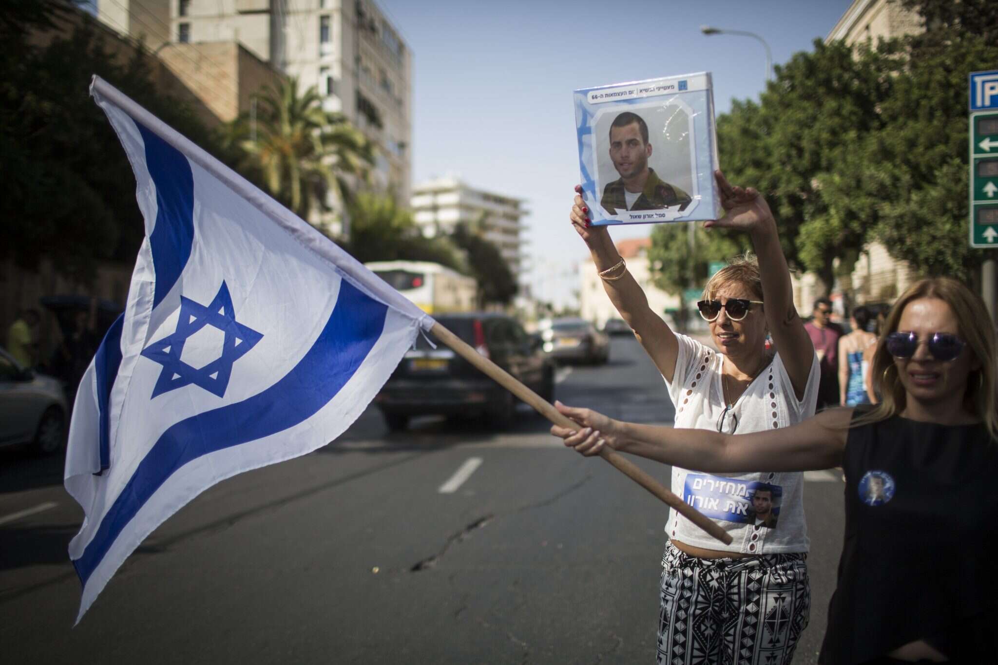 מפגינים להשבת גופתו של אורון שאול ז"ל מידי חמאס. | הדס פרוש,פלאש 90