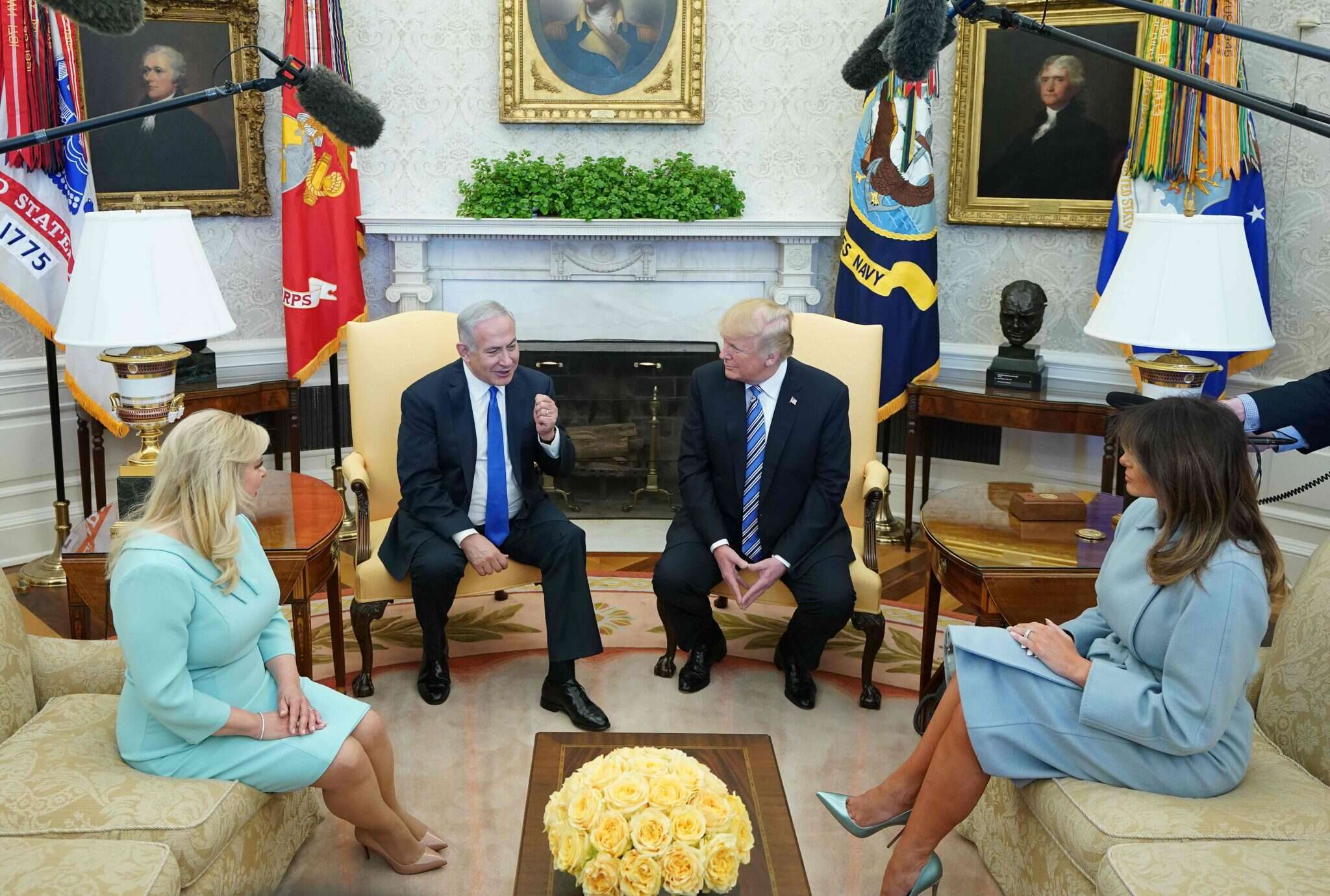 טראמפ, נתניהו ורעיותיהם, בבית הלבן. | AFP