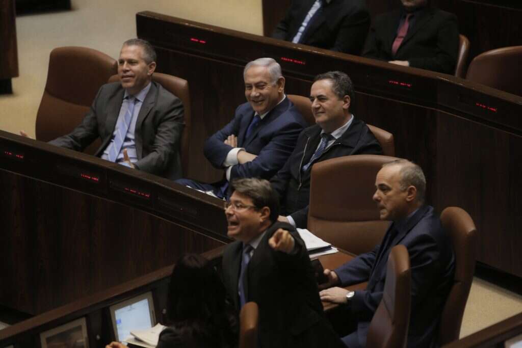 נתניהו, כ"ץ, שטייניץ, ארדן ואקוניס במליאת הכנסת. | AP