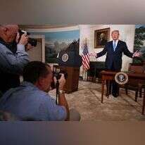 נשיא ארה"ב דונלד טראמפ מודיע על נסיגה מהסכם הגרעין עם איראן. | גטי אימג'ס