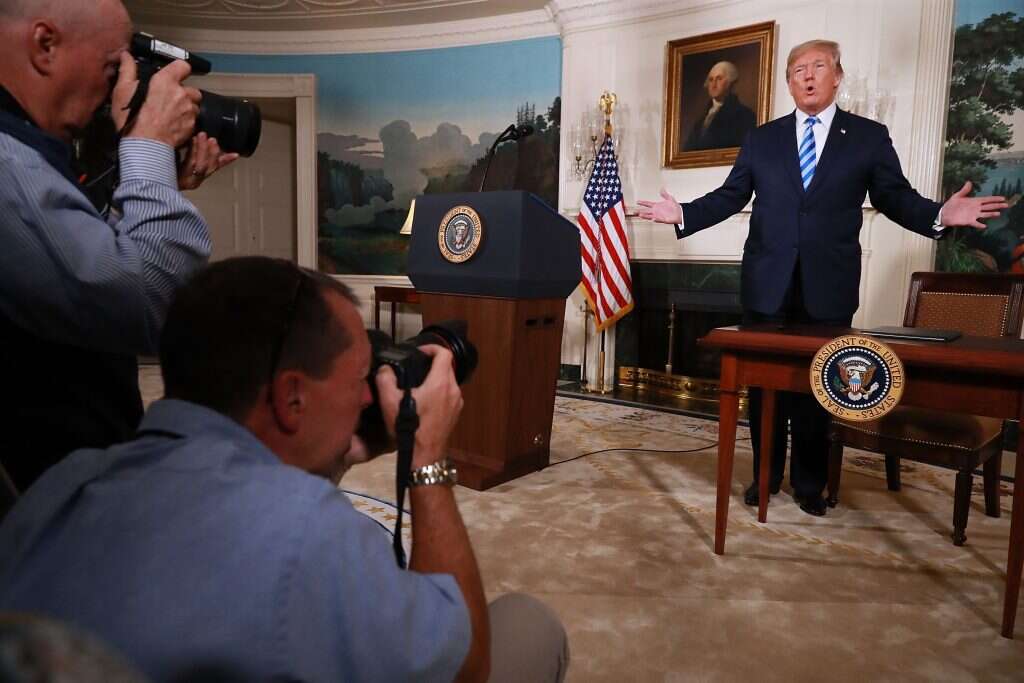 נשיא ארה"ב דונלד טראמפ מודיע על נסיגה מהסכם הגרעין עם איראן. | גטי אימג'ס