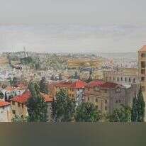 מזרח ירושלים במבט מלשכת ראש העיר, אלחנן יעקובוביץ, צבעי מים וגרפית על נייר, 2018