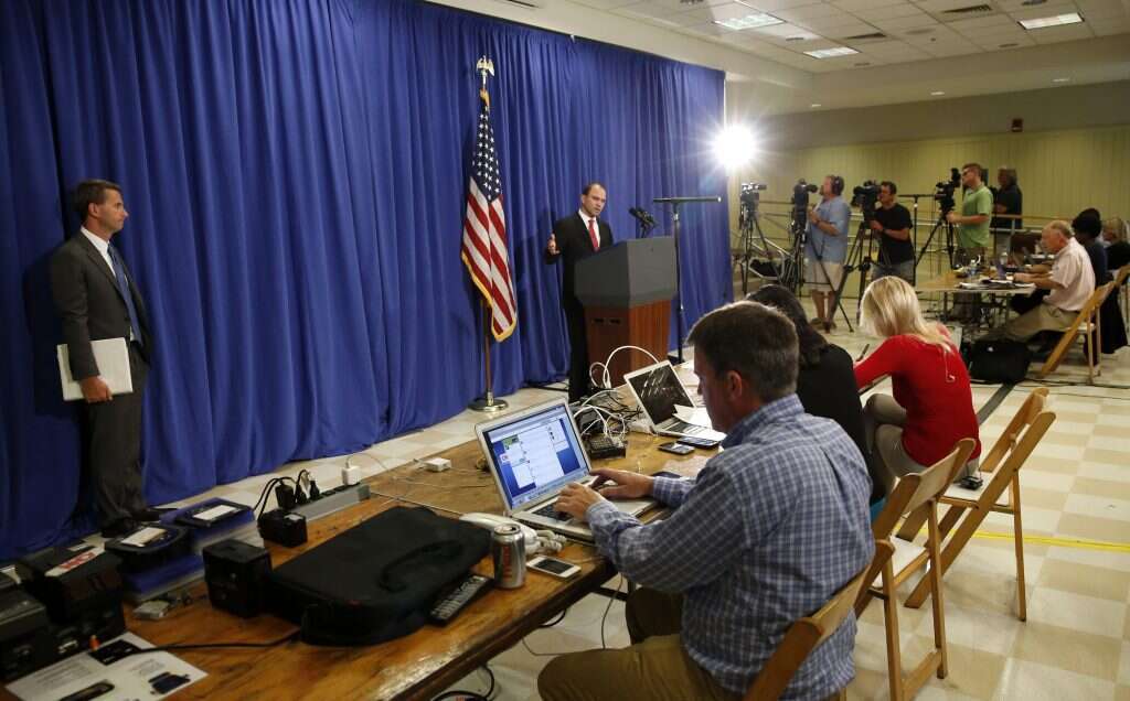 יועצו הבכיר של אובמה, בן רודס, במסיבת עיתונאים, אוגוסט 2014. | רויטרס