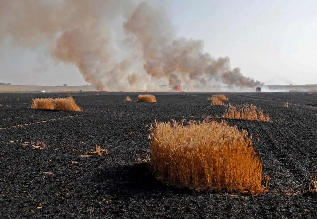 שריפת שדה חקלאי בקיבוץ מפלסים שעל גבול רצועת עזה. | AFP