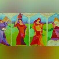 ארבע אמהות, בוקי לקס, ציור שמן בסגנון קוביסטי, 2012. מתוך הספר "נשים בתנ"ך בציור ושירה ואומר", שוקי ובוקי לקס