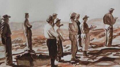 תפילה ראשונה על גבעת הסלעים בכפר עציון תש''ג. יצירה: אלחנן יעקובוביץ', 2018