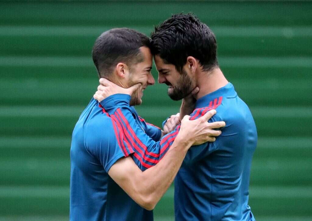 איסקו ולוקאס וסקס מנבחרת ספרד מתכוננים למשחק החשוב נגד נבחרת מרוקו. | EPA