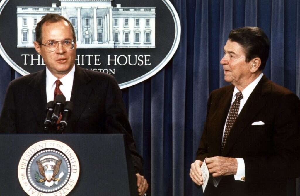השופט אנתוני קנדי והנשיא רונלד רייגן. | AFP השופט אנתוני קנדי והנשיא רונלד רייגן. | AFP