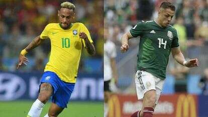 חאבייר צ'יצ'אריטו הרננדס ממקסיקו וניימאר מברזיל. | AFP חאבייר צ'יצ'אריטו הרננדס ממקסיקו וניימאר מברזיל. | AFP