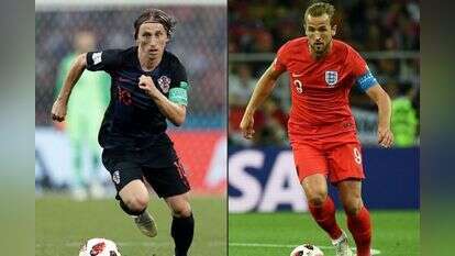 הארי קיין מאנגליה ולוקה מודריץ' מקרואטיה. | AFP הארי קיין מאנגליה ולוקה מודריץ' מקרואטיה. | AFP