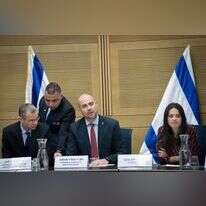 יריב לוין, אמיר אוחנה ואיילת שקד בוועידת חוק הלאום. | יונתן זינדל, פלאש90