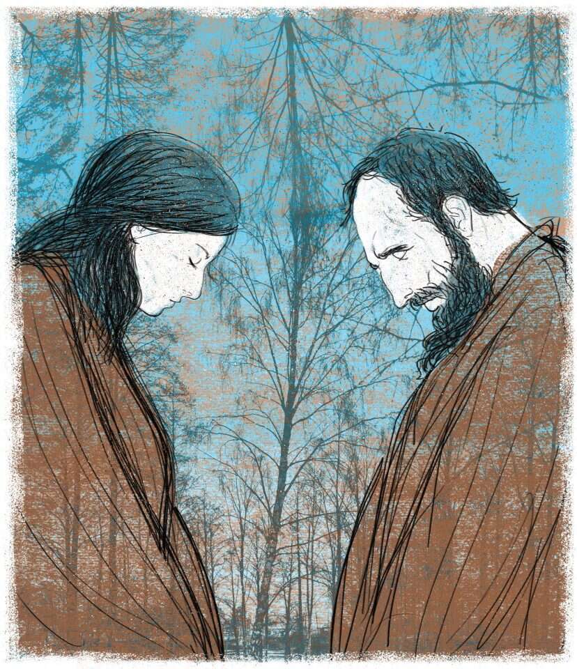 תפילת יצחק ורבקה. מדיה דיגטלית, 2017. איור: מנחם הלברשטט