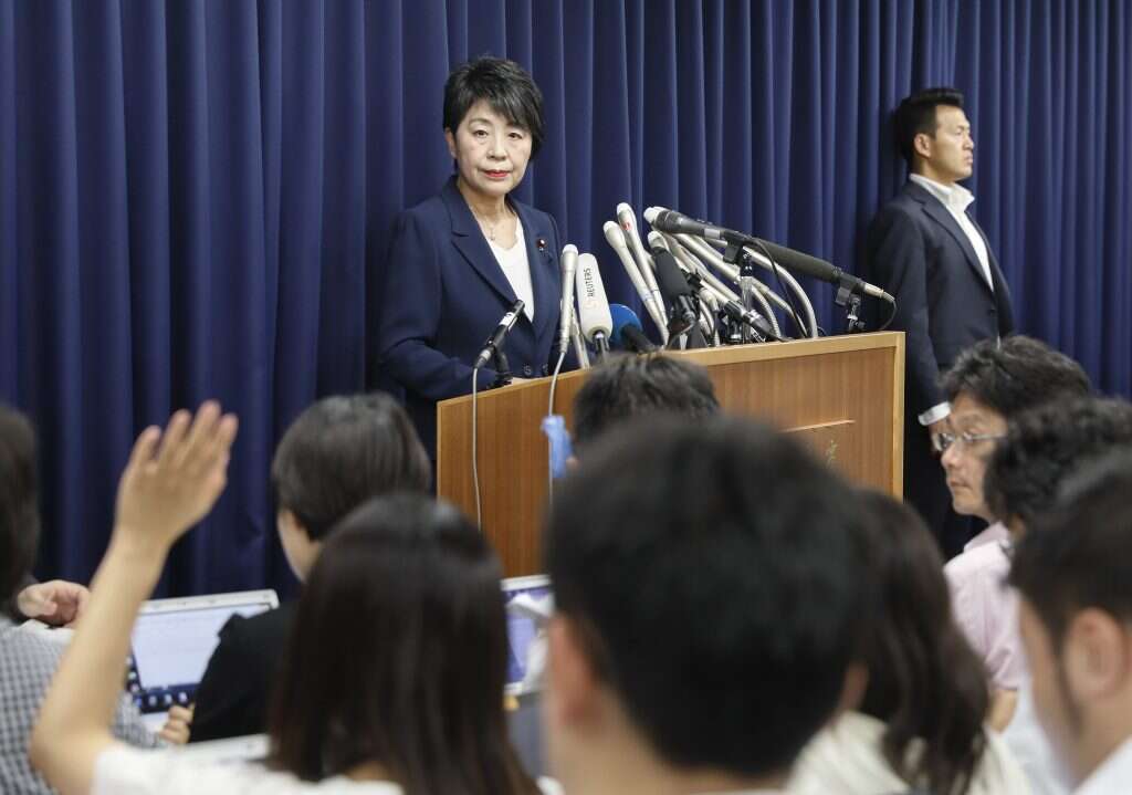 שרת המשפטים היפנית יוקו קאמיקווה במסיבת העיתונאים. | AFP