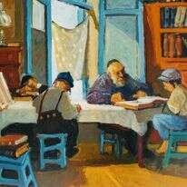 שיעור בחיידר, אבי שורץ, שמן על מזוניט, 2010