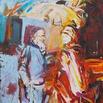 זוג עם מטרייה, הרב אילון תדהר אזולאי, שמן על בד, 2017