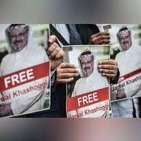 תמונות של ג'מאל חשוקג'י בהפגנה מול הקונסוליה הסעודית באיסטנבול. | AFP