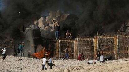 ההתפרעויות על הגדר בעזה. | AFP