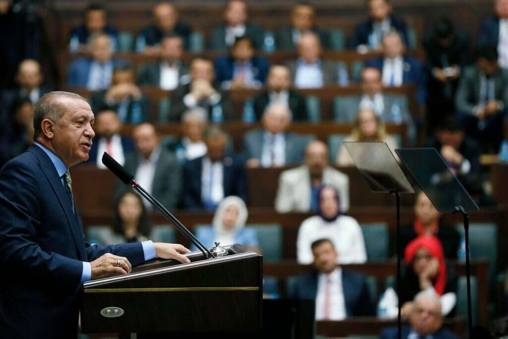 ארדואן בפרלמנט הטורקי, השבוע. | AFP ארדואן בפרלמנט הטורקי, השבוע. | AFP