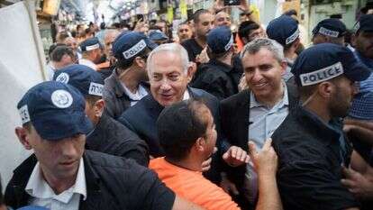 אלקין ונתניהו בשוק מחנה יהודה. | הדס פרוש, פלאש 90