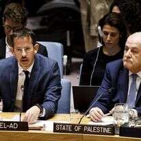 מנכ"ל בצלם חגי אלעד ונציג הרש"פ באו"ם. | EPA