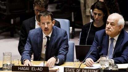 מנכ"ל בצלם חגי אלעד ונציג הרש"פ באו"ם. | EPA