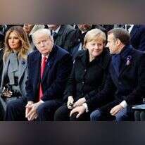 דונלד ומלניה טראמפ, אנגלה מרקל ועמנואל מקרון בטקס לציון סוף מלחמת העולם הראשונה. | AFP