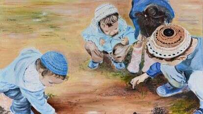 לאה וינשטיין, סקרנות, שמן על בד, 2018. מתוך התערוכה "כמהה לרגע" בגלריה אורייתא בהושעיה