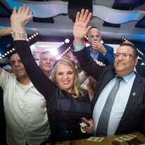 המנצח. מטה ליאון במוצאי הבחירות. | יונתן זינדל, פלאש 90