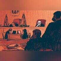 השופט אלכס שטיין. איור: מנחם הלברשטט