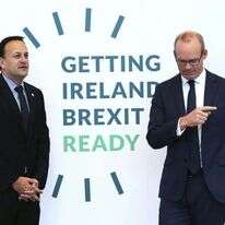 ראש ממשלת אירלנד (משמאל) וסגנו בהצגת התכנית. | AP