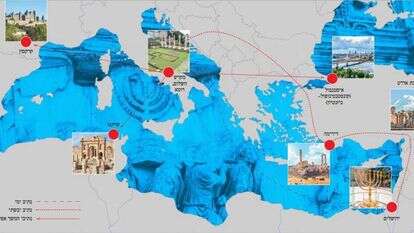 מפת מסעות המנורה. | שאטרסטוק, מקדש השלום: אסף אברהם