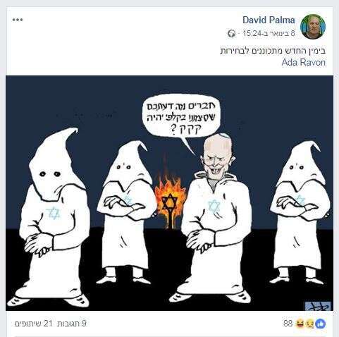 השוואה בין הימין החדש ל-KKK. מתוך עמוד הפייסבוק של פלמה
