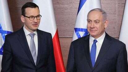 נתניהו וראש ממשלת פולין מורבייצקי בוועידת ורשה. | EPA נתניהו וראש ממשלת פולין מורבייצקי בוועידת ורשה. | EPA