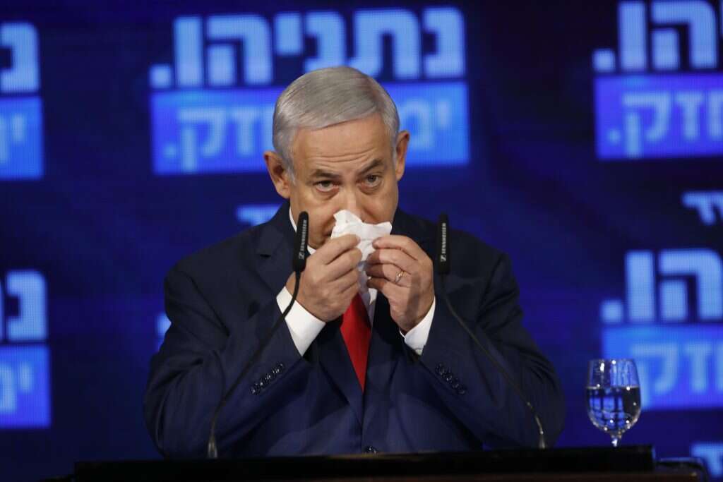 נתניהו בפתיחת קמפיין הליכוד בכפר המכבייה. | EPA