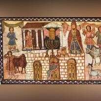 אהרן ובניו הכהנים, פאנל WB2, בית הכנסת בדורא אירופוס, 245 לספירה. | זאב רדובן