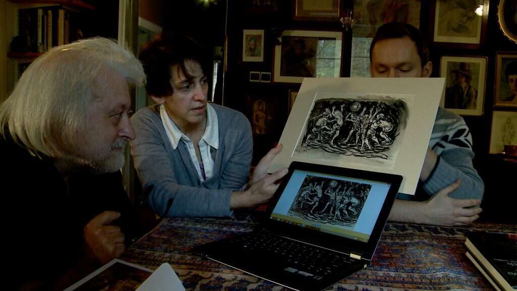 תפס שיש כאן תיקון היסטורי. אדוארד נפריקובסקי, אספן אומנות פולני, מעניק לאליזבת' ציור של רנצקי. מתוך הסרט. | סלאבומיר גרינברג תפס שיש כאן תיקון היסטורי. אדוארד נפריקובסקי, אספן אומנות פולני, מעניק לאליזבת' ציור של רנצקי. מתוך הסרט. | סלאבומיר גרינברג