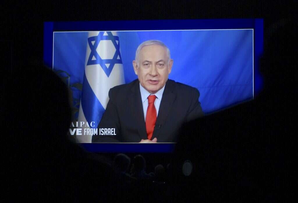 נתניהו בנאומו בוועידת איפא"ק. | AFP