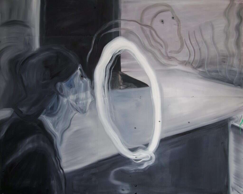 הומור שחור עלה בפגישות האלה. ציור: עידו גורדון, מתוך התערוכה "איציק" שהוצגה בגלריית המדרשה.