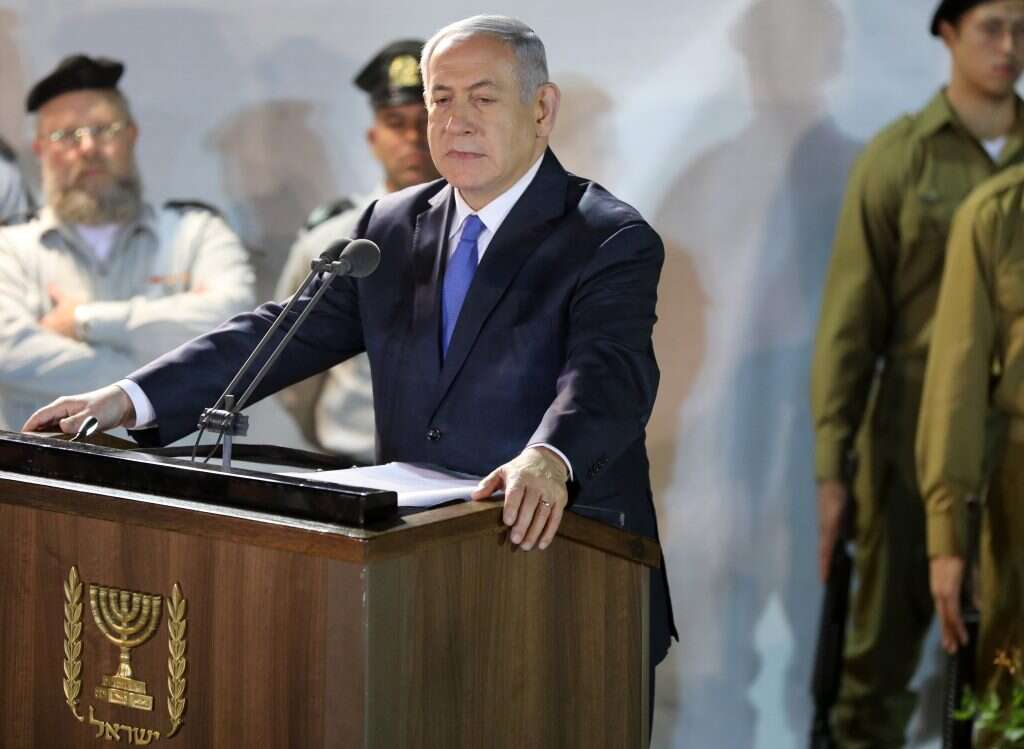 נתניהו נואם בלוויתו של זכריה באומל ז"ל. | EPA