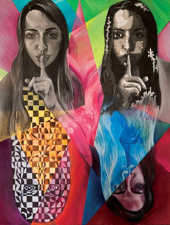 ההסתרה, הסוד וסימני השאלה, הם סימני האזהרה שכולנו מחפשים.
ציור: נטע ויצטום, הסוד, שמן על קנבס, 2016. מתוך תערוכת יחיד של האמנית שתוצג בתאטרון הסימטה בת"א החל מ-4 ביולי 2019