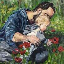 מקל מאוד כשגם ההורים עצמם אנשים עדינים. ציור: אלישבע הורוביץ "הענק העדין", 2018. מתוך תערוכת יחיד של האמנית המוצגת בימים אלו במוזיאון היכל שלמה בירושלים. | באדיבות סדן הפקת אמנות