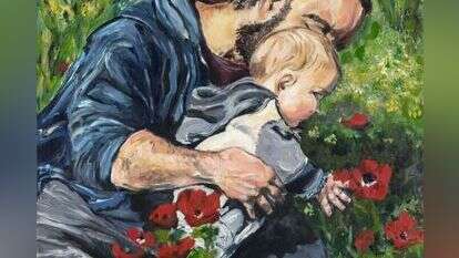 מקל מאוד כשגם ההורים עצמם אנשים עדינים. ציור: אלישבע הורוביץ "הענק העדין", 2018. מתוך תערוכת יחיד של האמנית המוצגת בימים אלו במוזיאון היכל שלמה בירושלים. | באדיבות סדן הפקת אמנות