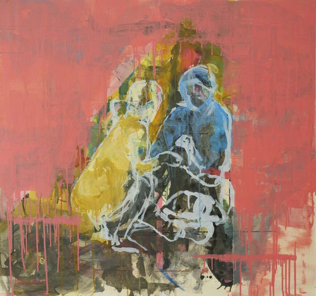 לימד איך להתמודד עם המוות. הרב פסח קראוס. ציור: ברי סטון, אינטימיות, אקריליק על בד, 2018. | נטע קונס