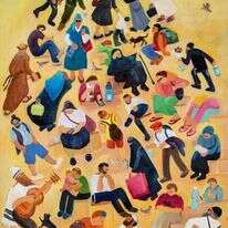 אין מודל אחד של יהודי, אלא פסיפס מרתק של זהויות, אמונות ודעות, צבעים ומנהגים. חנה הלן רוזנברג, פסיפס אנושי, 2018. | באדיבות סדן הפקת אומנות