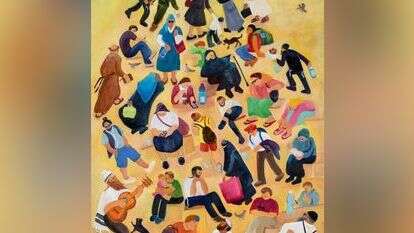 אין מודל אחד של יהודי, אלא פסיפס מרתק של זהויות, אמונות ודעות, צבעים ומנהגים. חנה הלן רוזנברג, פסיפס אנושי, 2018. | באדיבות סדן הפקת אומנות